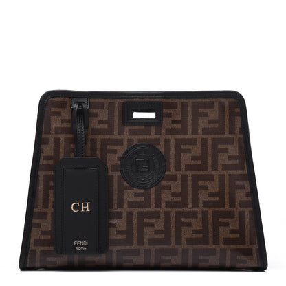 Fendi Glazed Fabric Vitello Century FF 1974 Stamp Patch Mini Peekaboo Defender Cover Mogano Panna Black 1 of 15