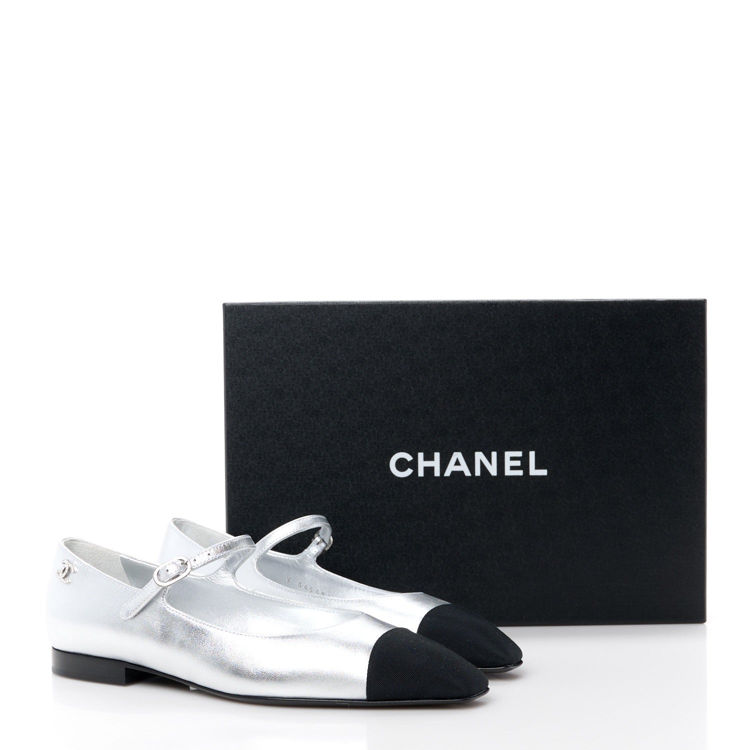 Chanel Calfskin Patent Mary Janes Flats 36 Silver Black 10 of 10