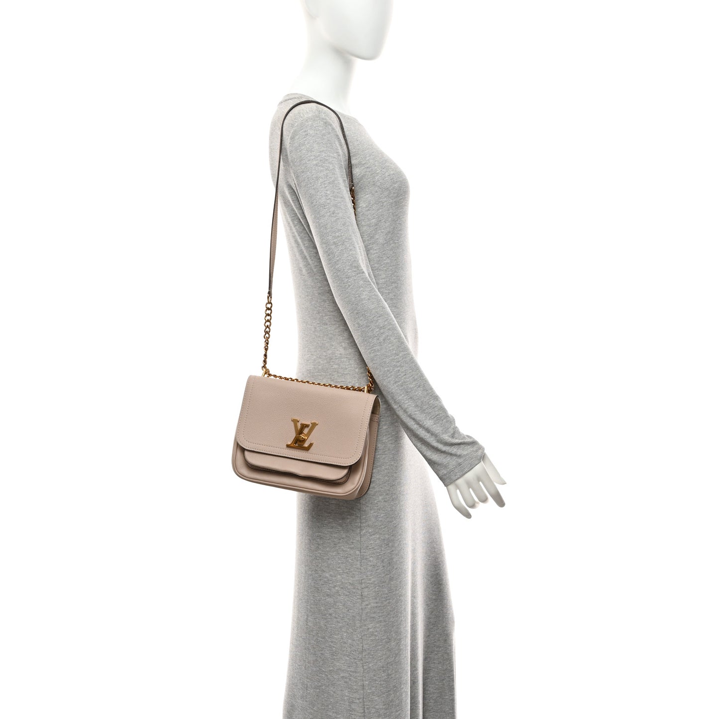 Grained Calfskin Lockme Chain Bag Greige