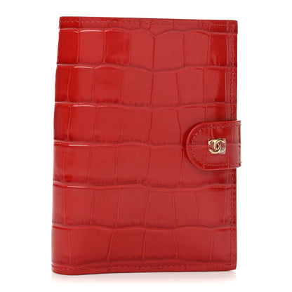 Chanel Calfskin Crocodile Embossed Crococo Passport Holder Dark Red 1 of 8