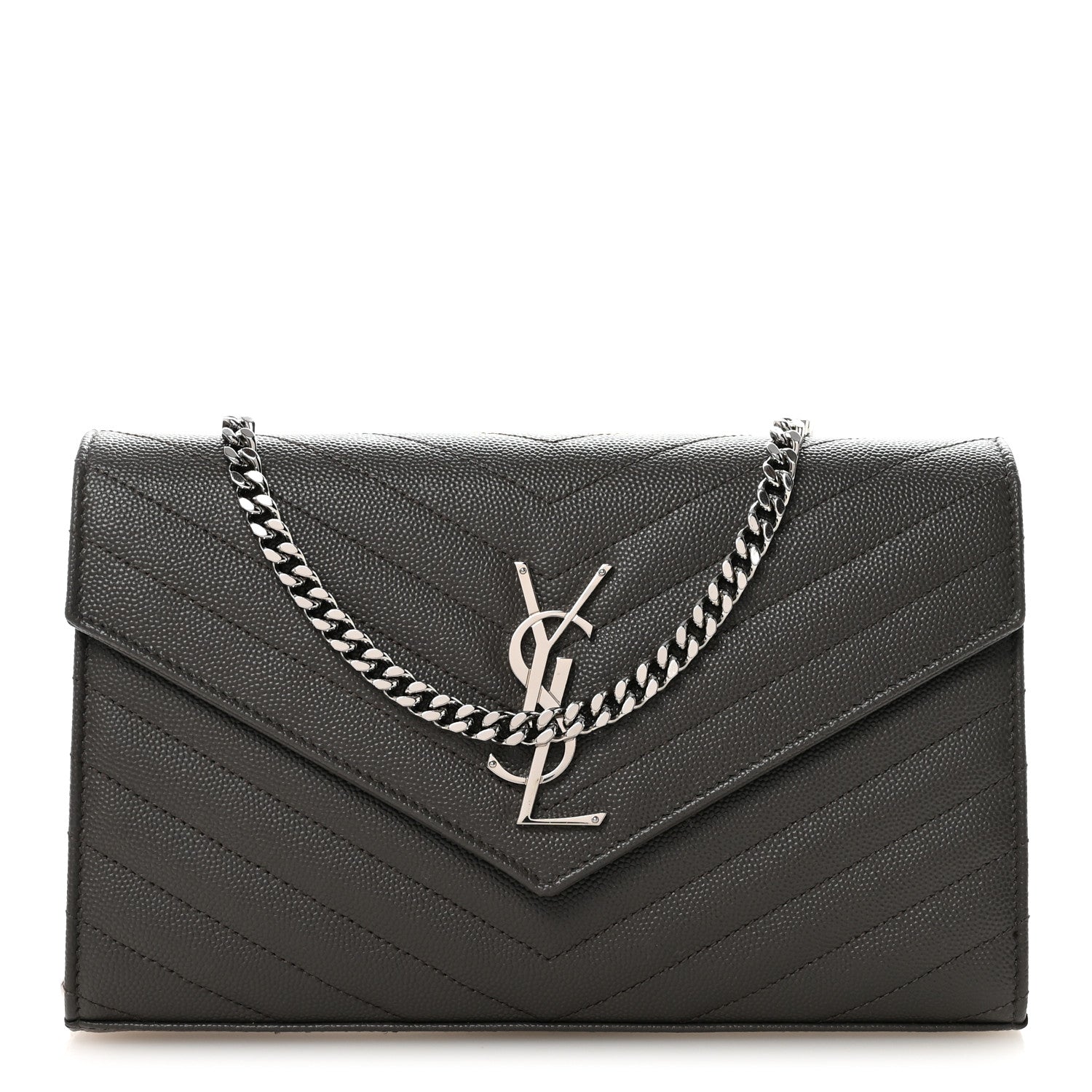 Saint Laurent Grain De Poudre Matelasse Chevron Monogram Chain Wallet Earth 1 of 10