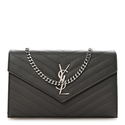 Saint Laurent Grain De Poudre Matelasse Chevron Monogram Chain Wallet Earth 1 of 10