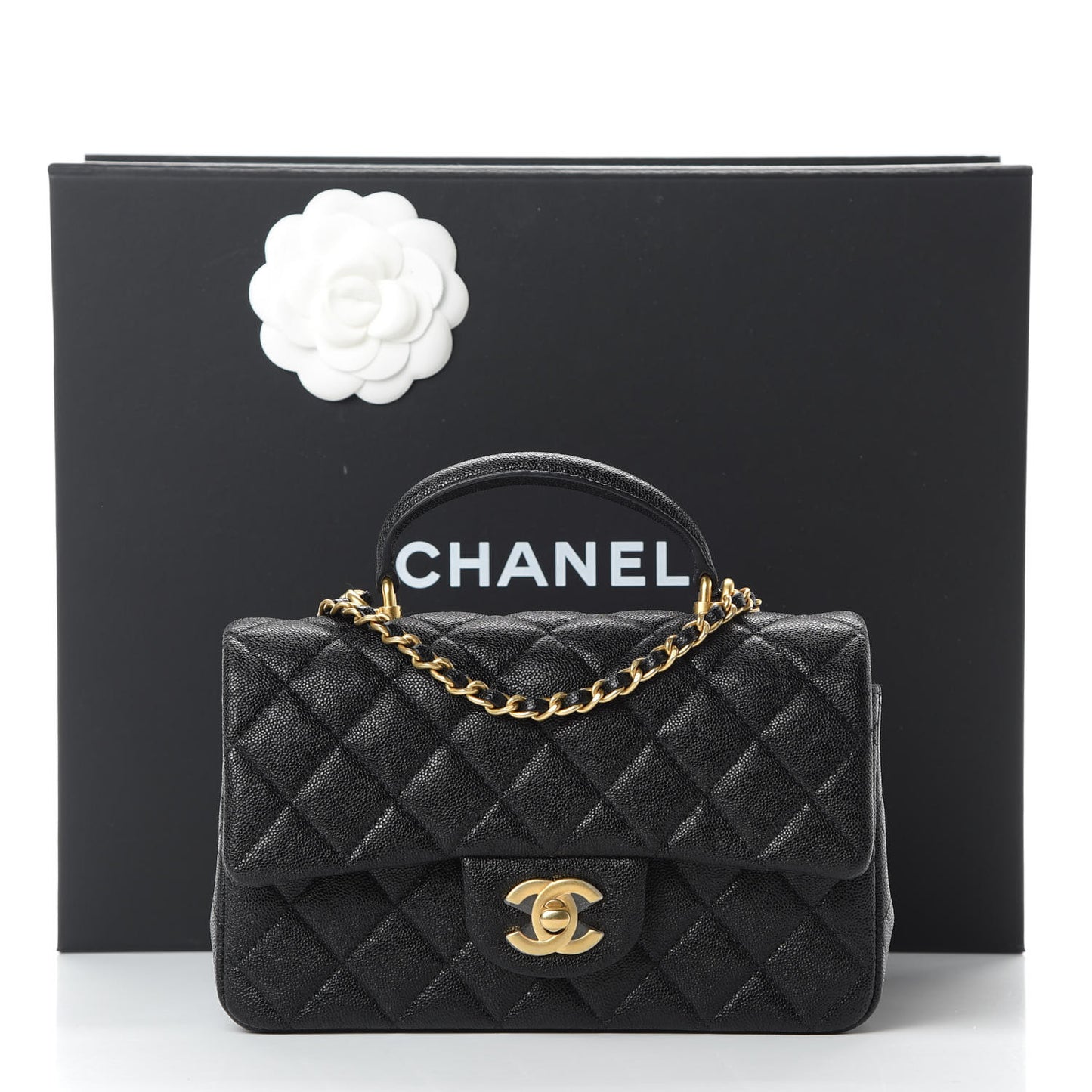 Caviar Quilted Mini Top Handle Rectangular Flap Black