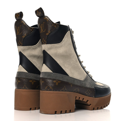 Louis Vuitton Suede Calfskin Monogram Laureate Platform Desert Boots 38 Beige 5 of 9