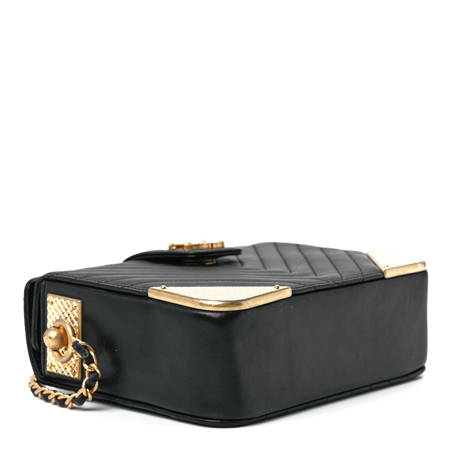 Chanel Calfskin Chevron Quilted Rock The Corner Minaudiere Bag Black 4 of 11