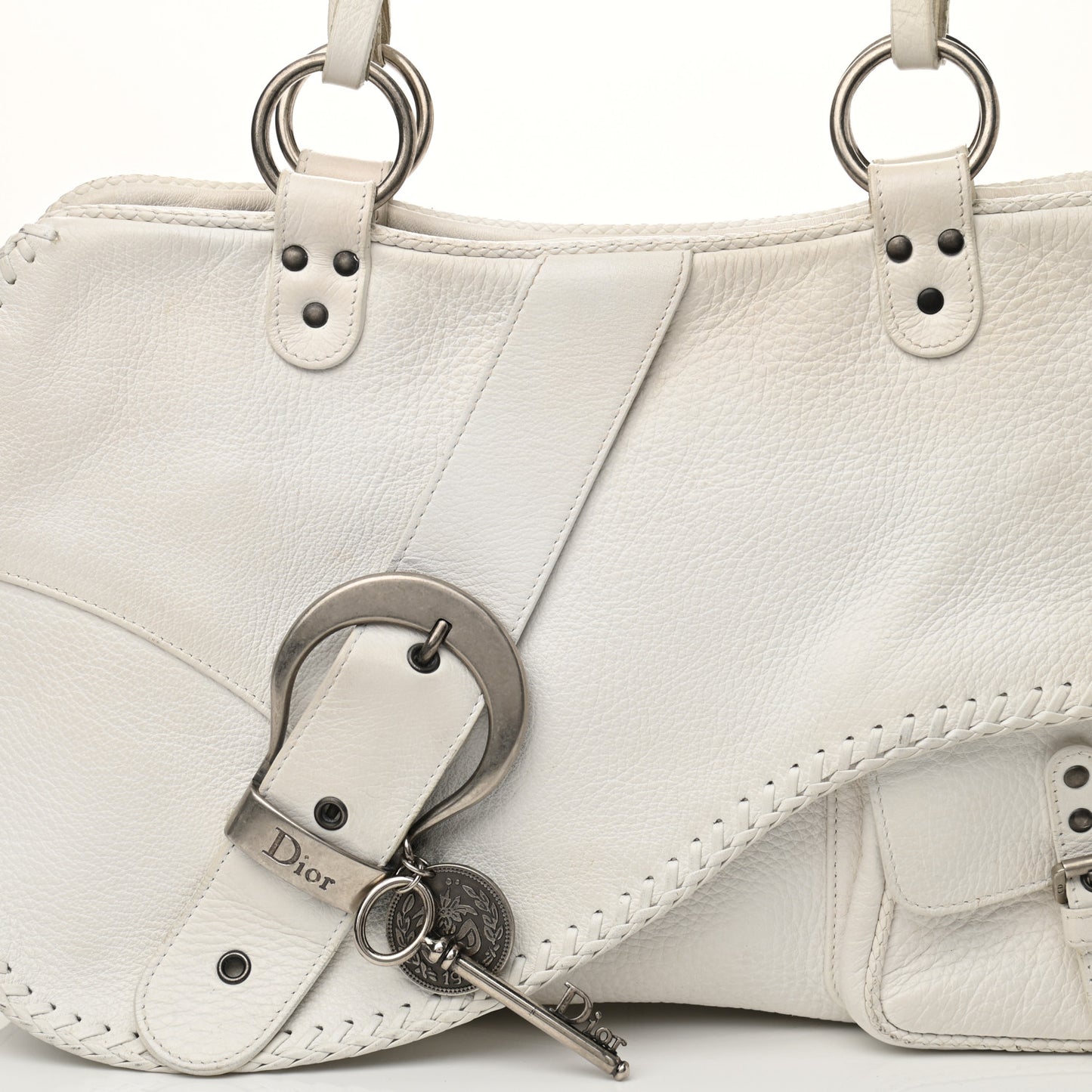 Calfskin Braided Gaucho Double Saddle Bag White