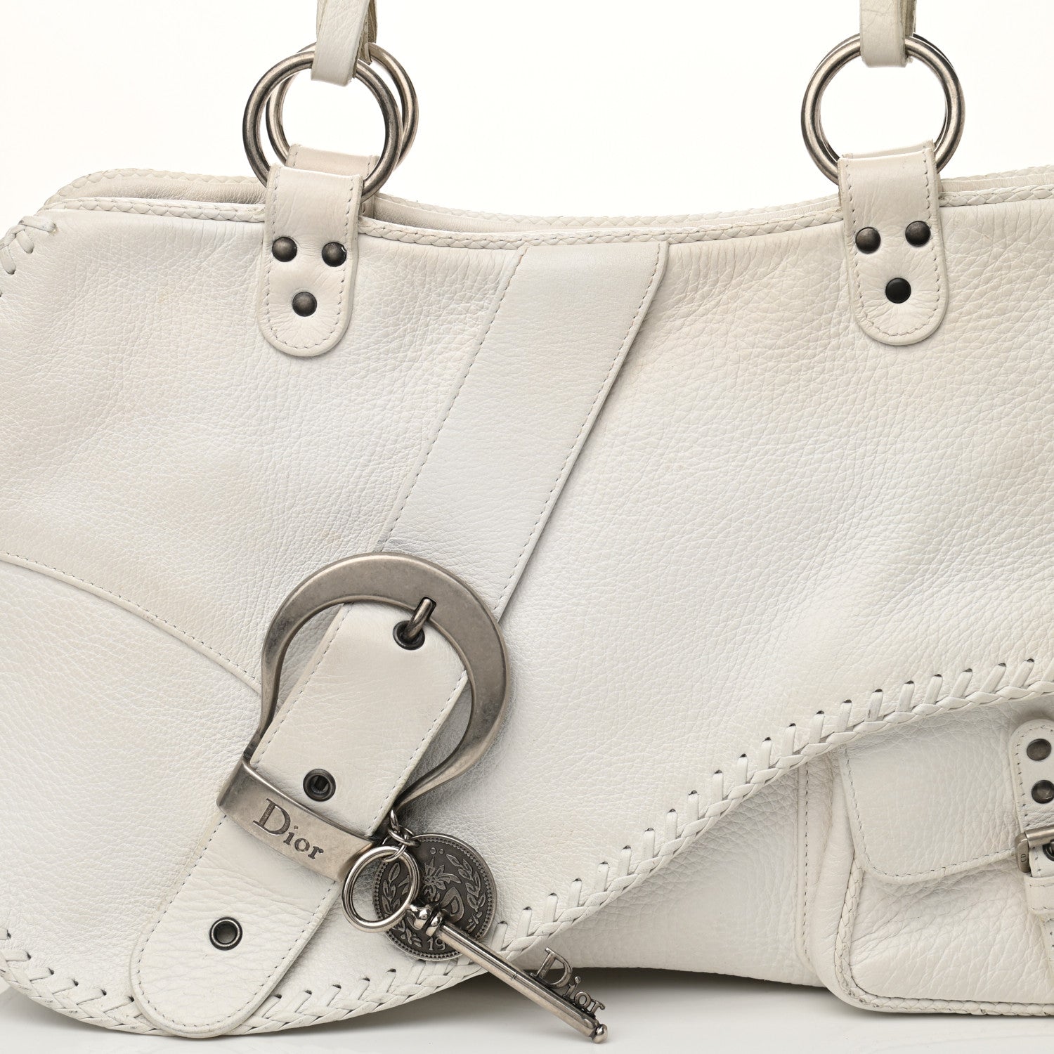 Christian Dior Calfskin Braided Gaucho Double Saddle Bag White 8 of 17