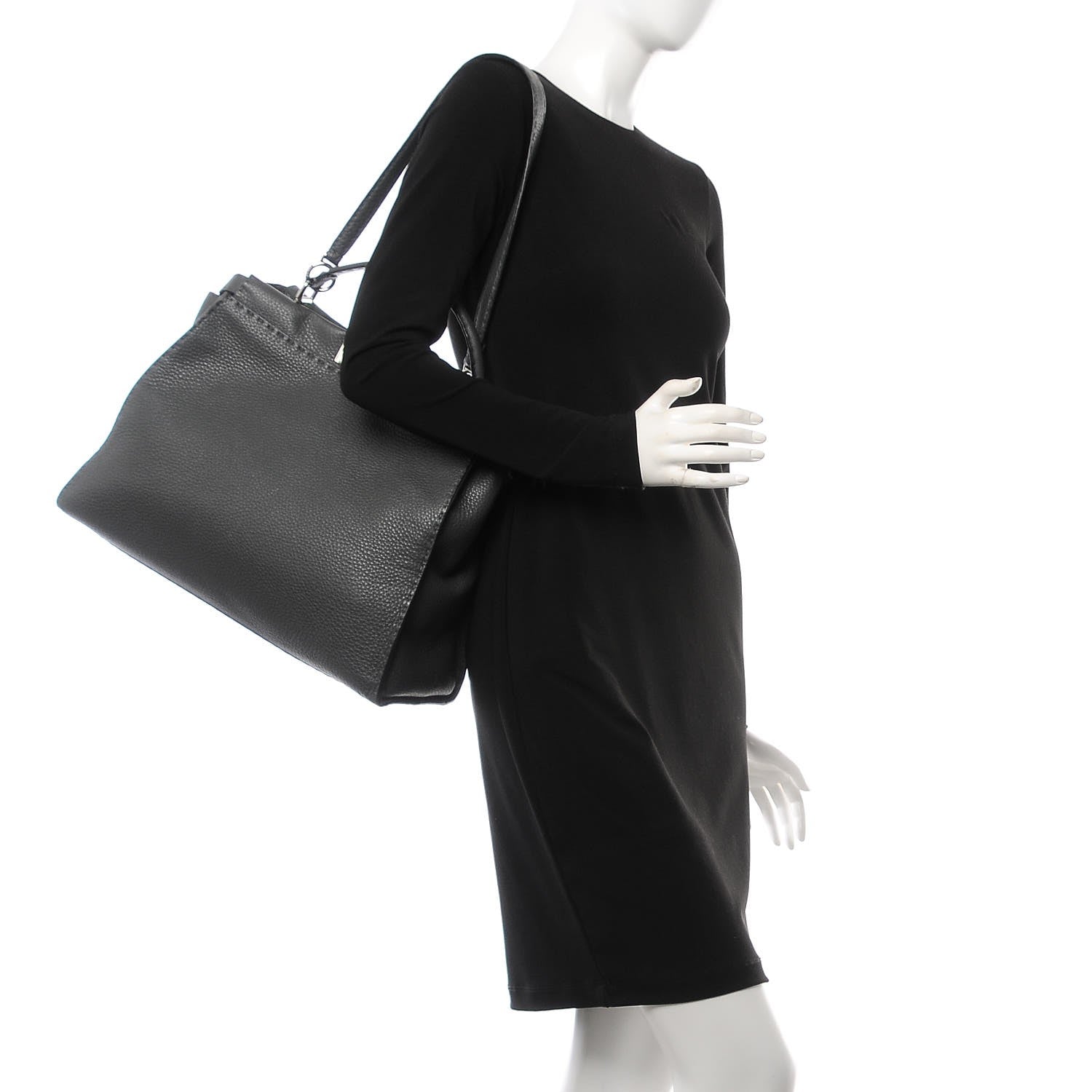 Fendi Cuoio Romano Selleria Bi-Color Large Peekaboo Iconic Satchel Asfalto Latte 3 of 13