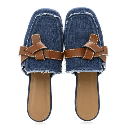 Loewe Washed Denim Calfskin Gate Mule Sandals 38 Blue Tan 2 of 9