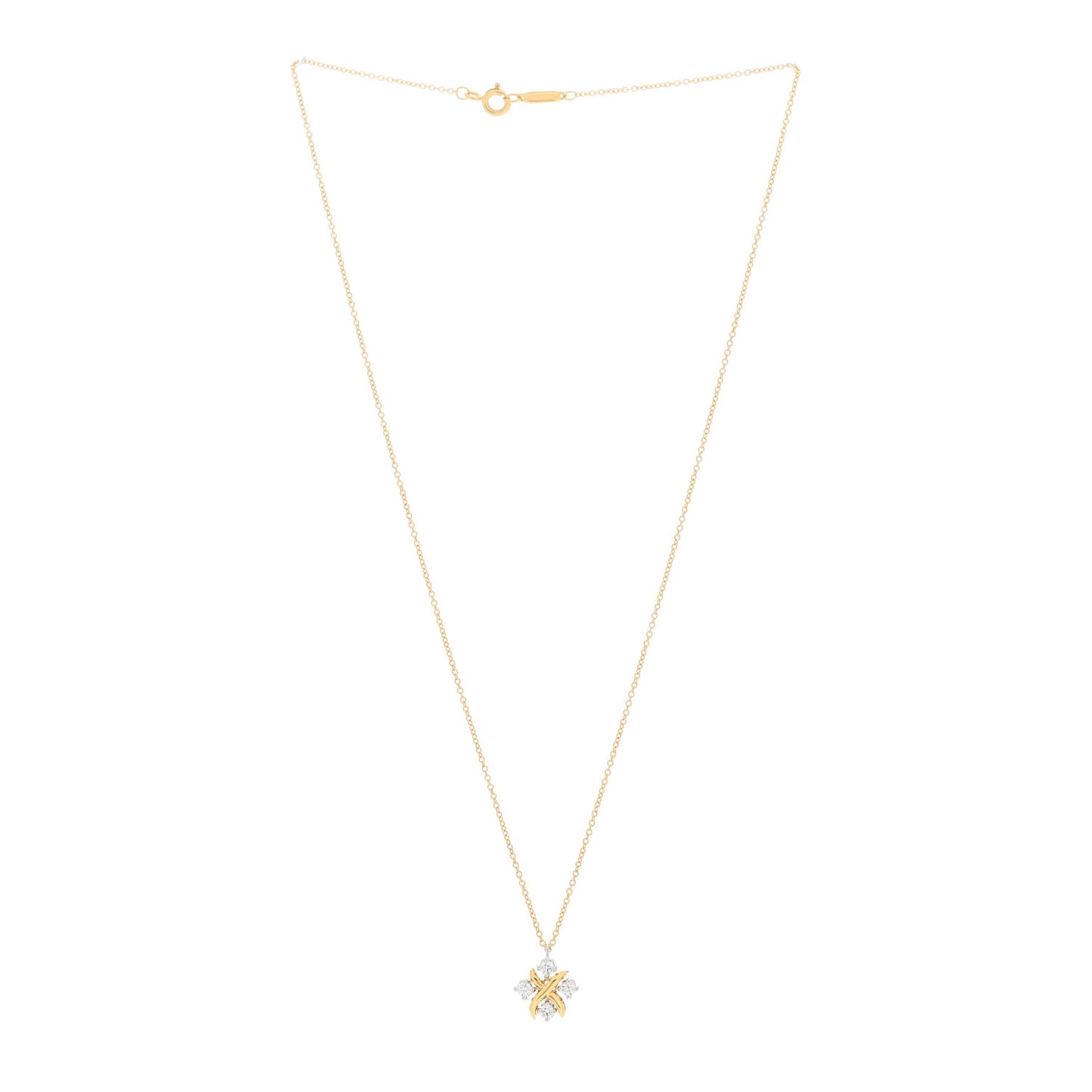 Platinum 18K Yellow Gold Diamond Schlumberger Lynn Pendant Necklace