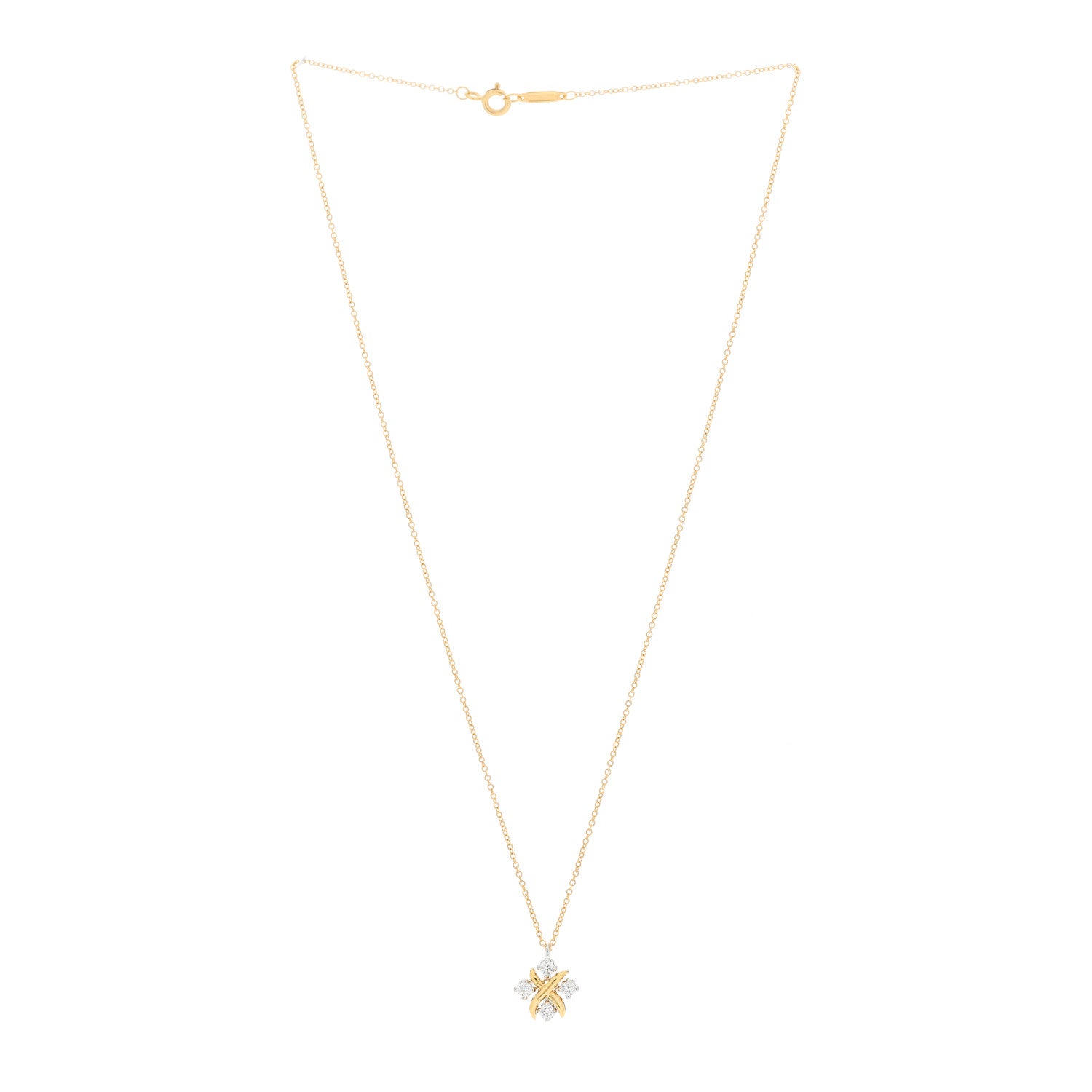 Tiffany Platinum 18K Yellow Gold Diamond Schlumberger Lynn Pendant Necklace 2 of 4