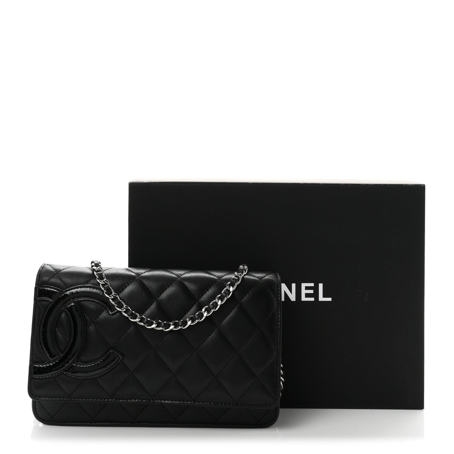 Calfskin Quilted Cambon Wallet on Chain WOC Black