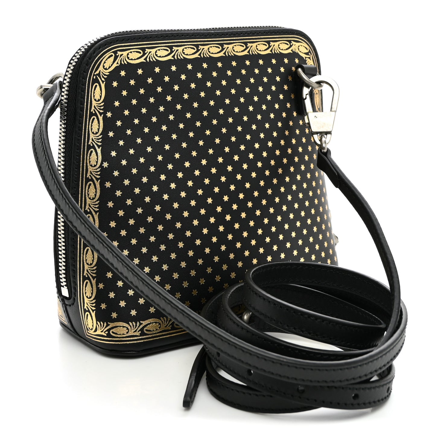 X SEGA Calfskin GUCCY Stars Mini Dome Shoulder Bag Black Gold