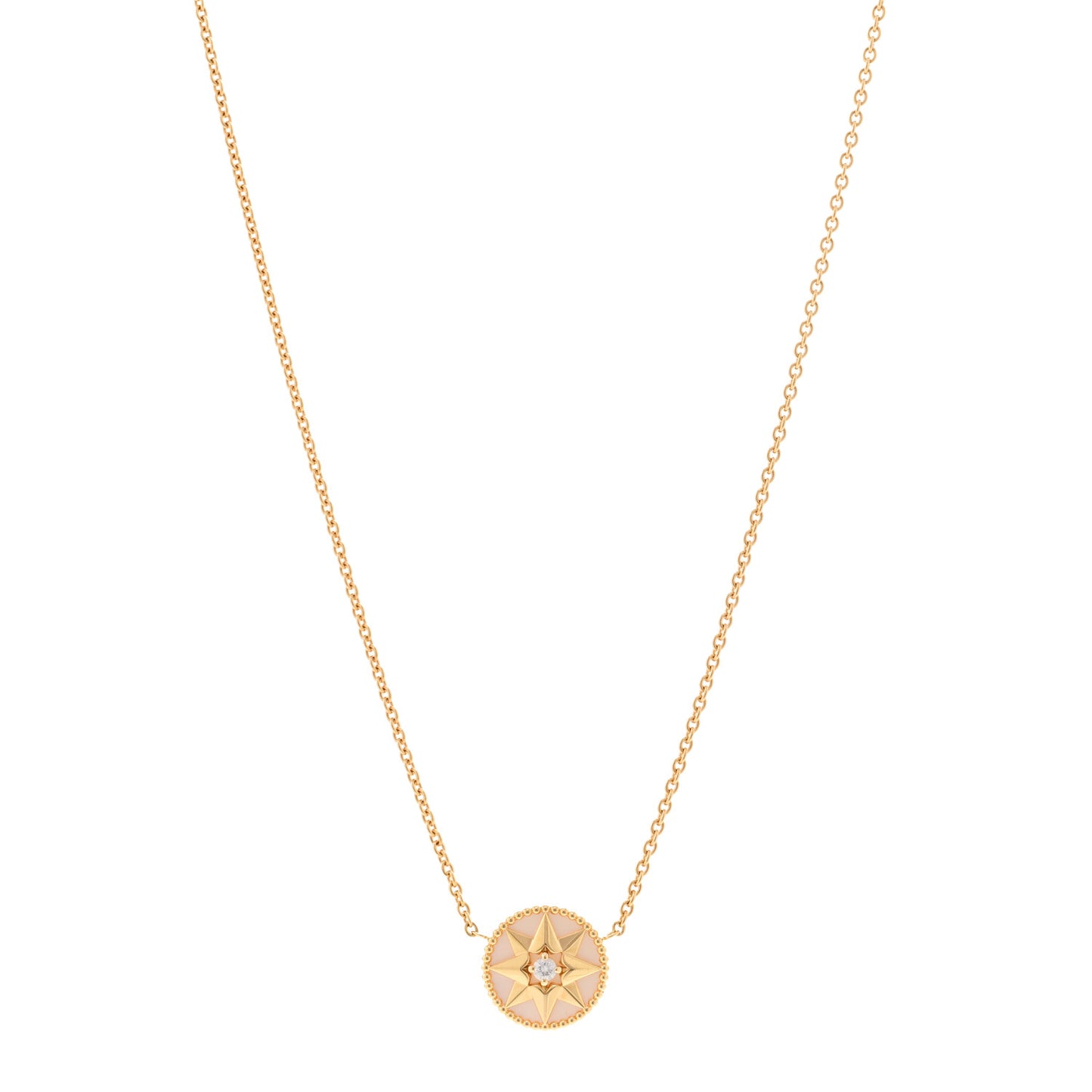 18K Yellow Gold Diamond Mother of Pearl Rose Des Vents Necklace