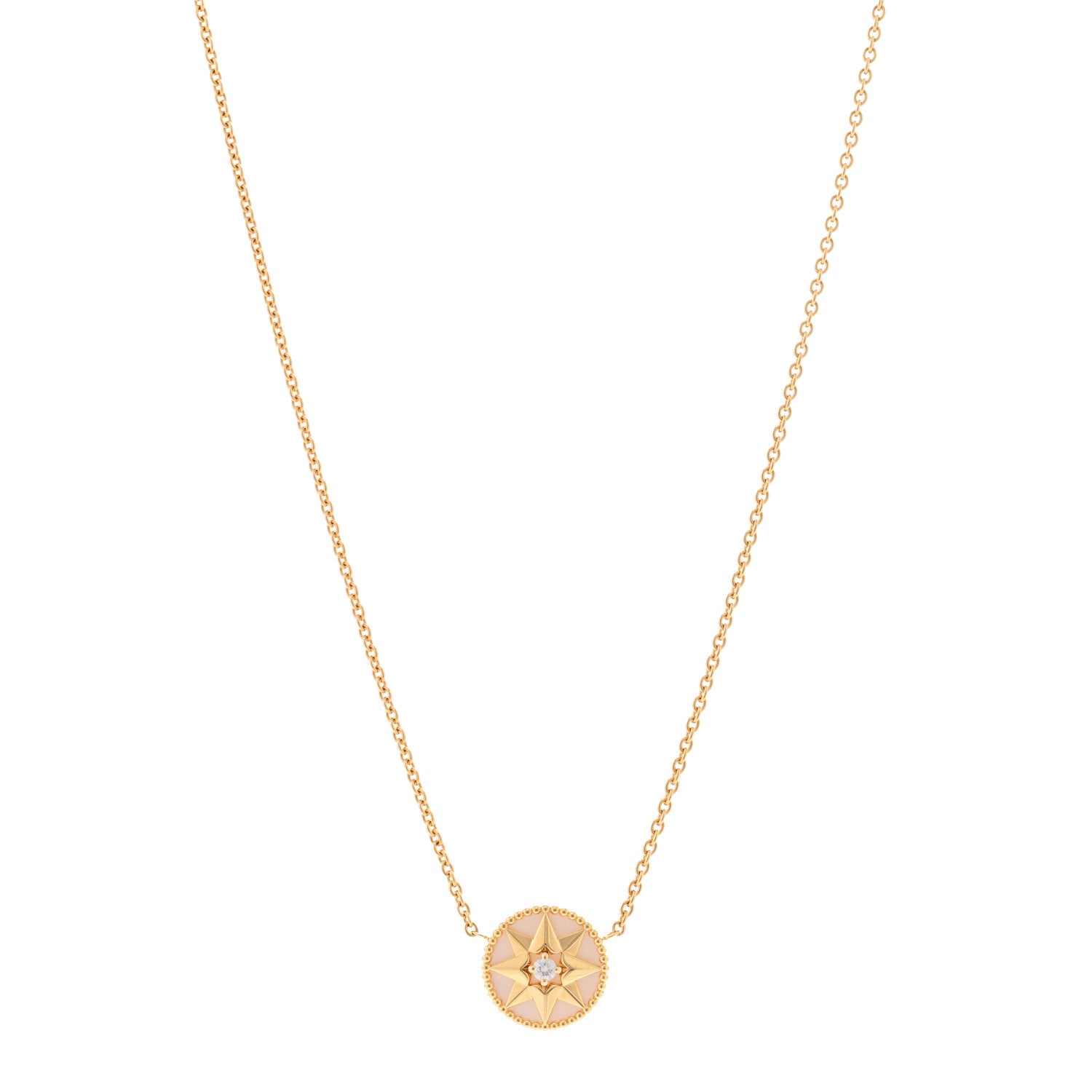 Christian Dior 18K Yellow Gold Diamond Mother of Pearl Rose Des Vents Necklace 1 of 6