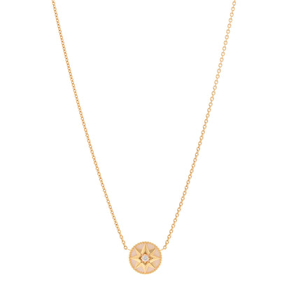 Christian Dior 18K Yellow Gold Diamond Mother of Pearl Rose Des Vents Necklace 1 of 6