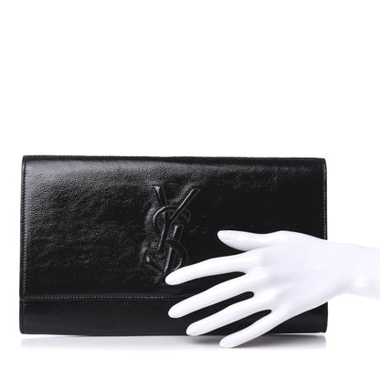 Saint Laurent Textured Patent Monogram Large Belle De Jour Clutch Black 4 of 12