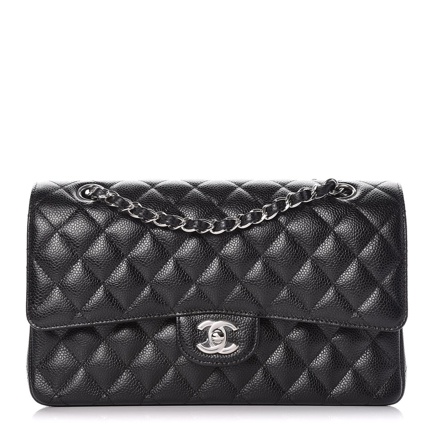 Caviar Quilted Medium Double Flap Black