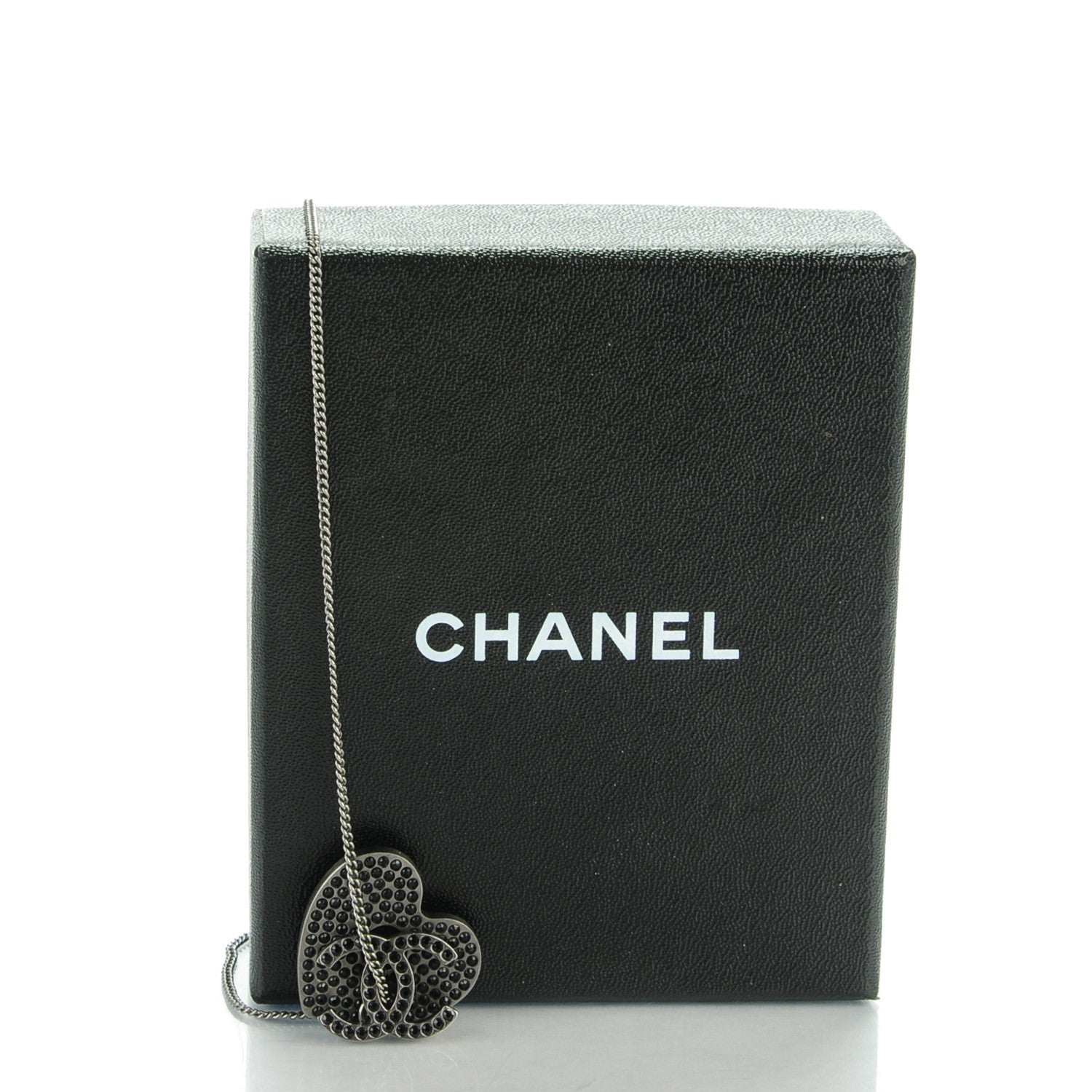 Chanel Ruthenium Crystal CC Heart Charm Necklace Black 5 of 5