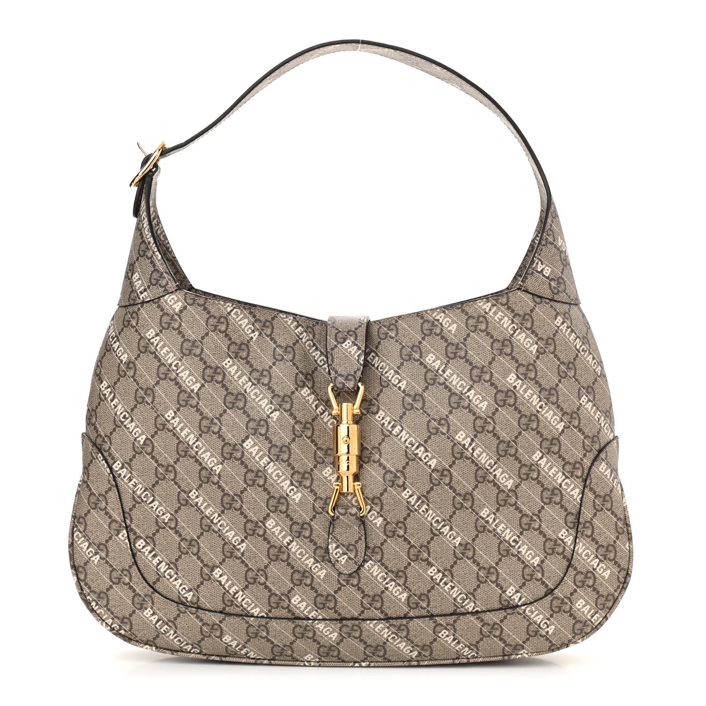 X BALENCIAGA GG Supreme Monogram Logo Print Medium Jackie 1961 Hobo Beige Ebony