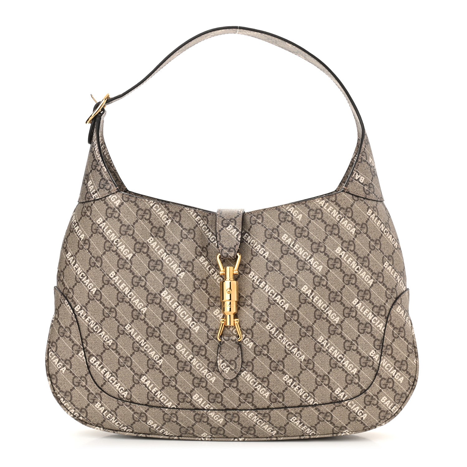 Gucci X BALENCIAGA GG Supreme Monogram Logo Print Medium Jackie 1961 Hobo Beige Ebony 1 of 11