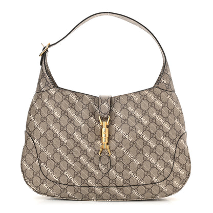 Gucci X BALENCIAGA GG Supreme Monogram Logo Print Medium Jackie 1961 Hobo Beige Ebony 1 of 11