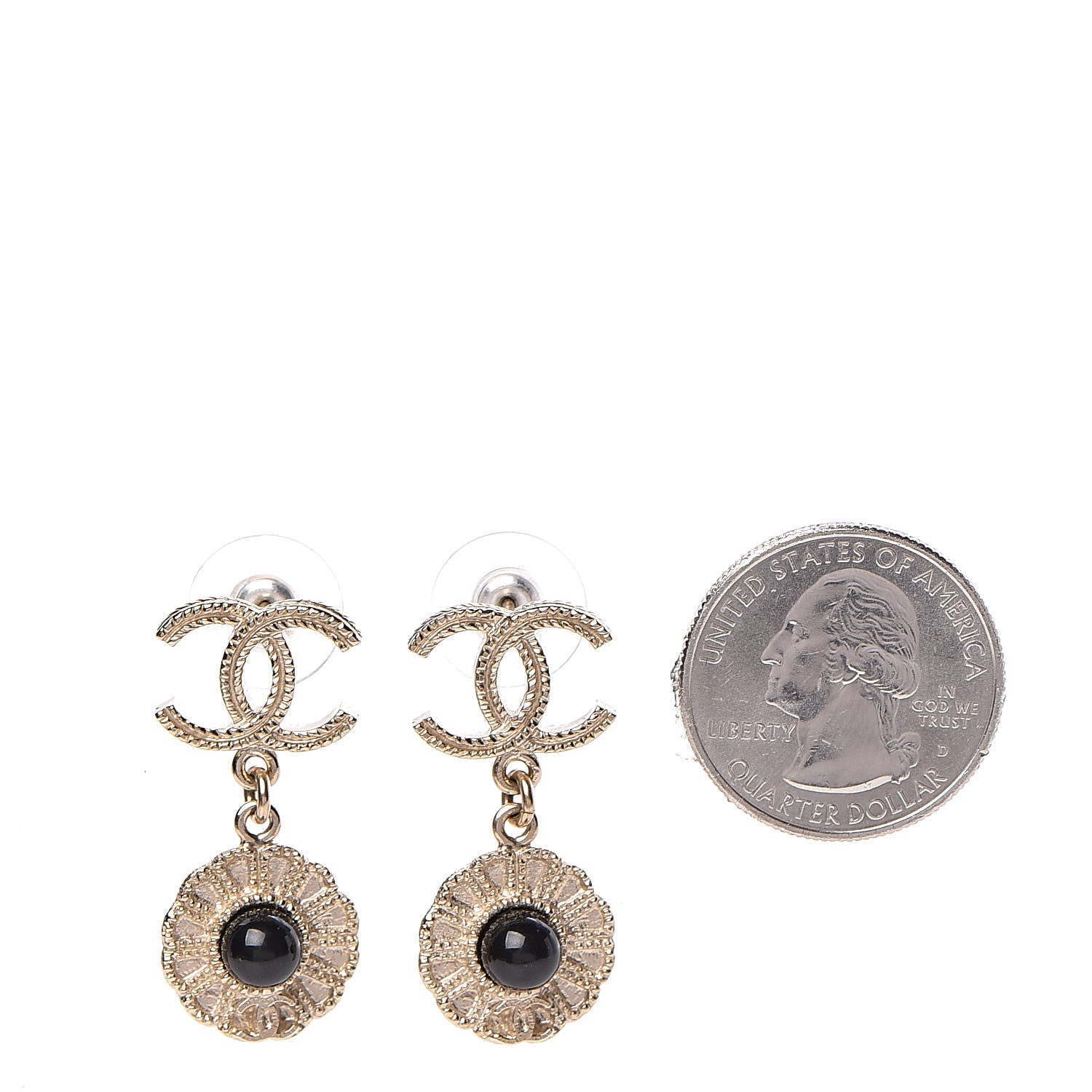 Chanel Bead Camelia CC Drop Earrings Gold Black 2 of 5