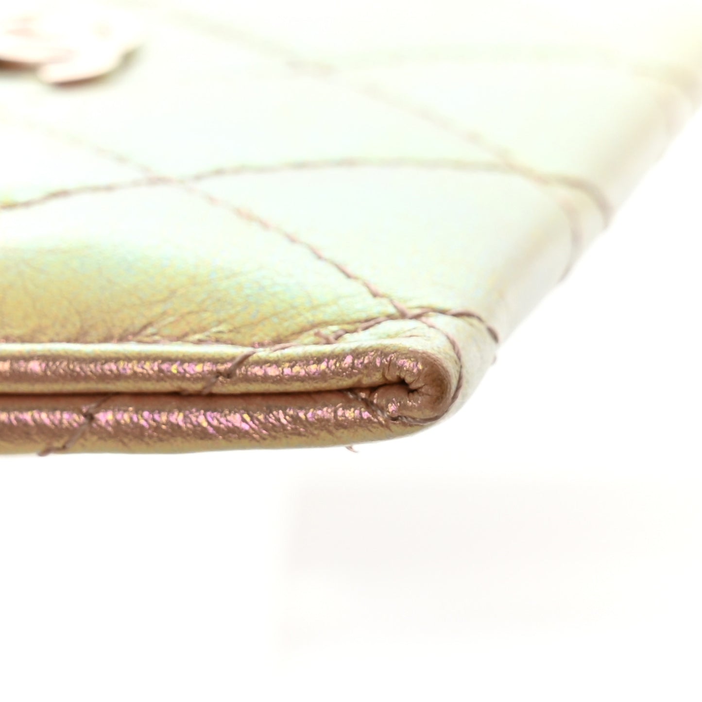Iridescent Calfskin Quilted Card Holder Pink