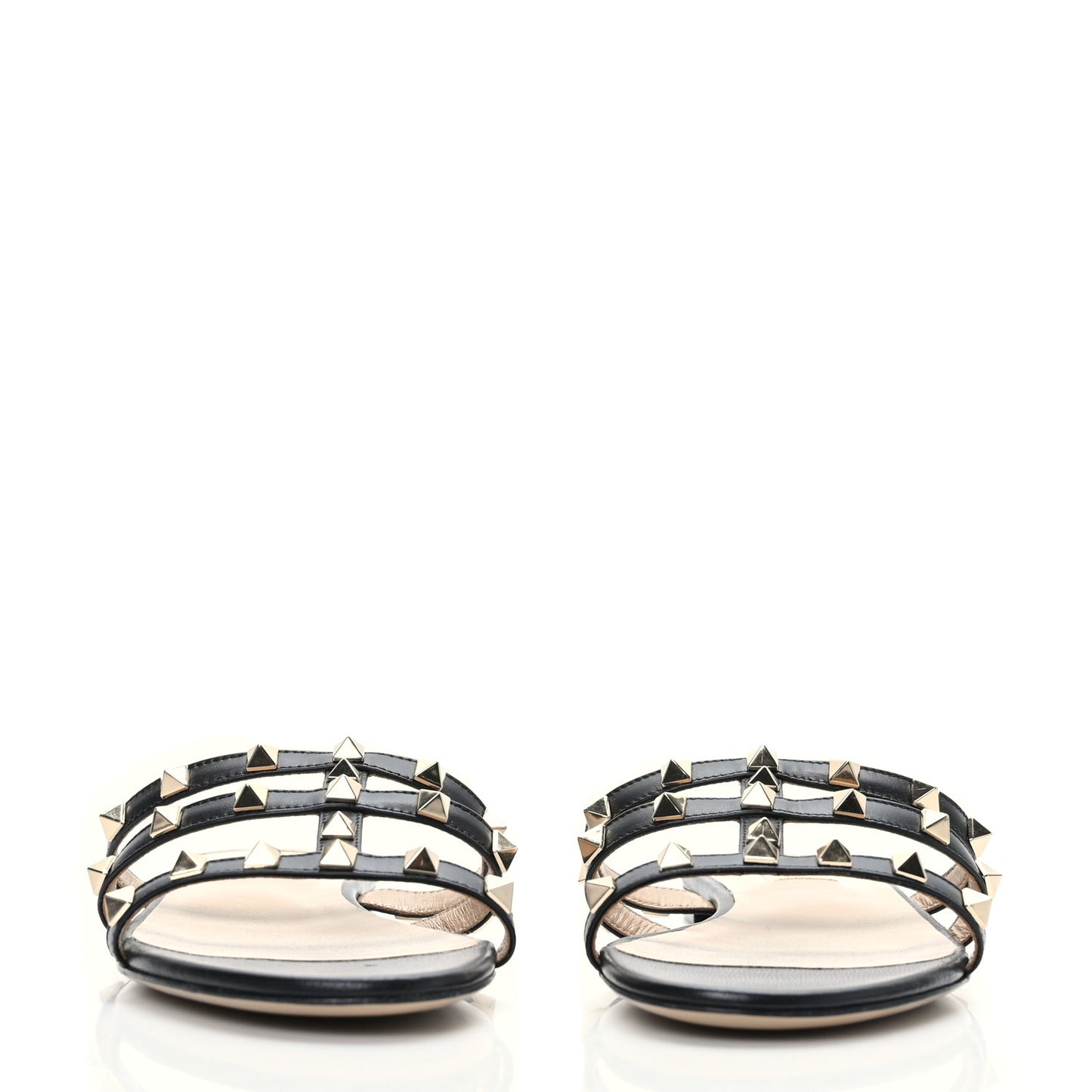 Nappa Rockstud Caged Flat Slide Sandals 37 Black