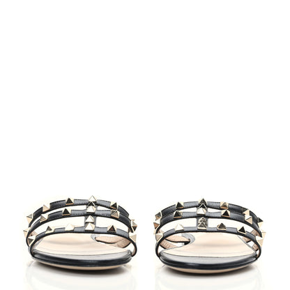Valentino Garavani Nappa Rockstud Caged Flat Slide Sandals 37 Black 2 of 8