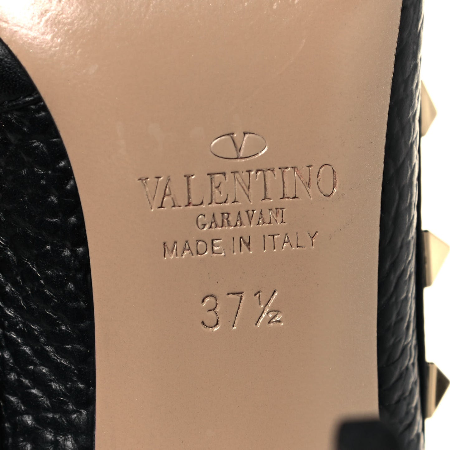 Pebbled Calfskin Rockstud Ankle Strap Pumps 37.5 Black