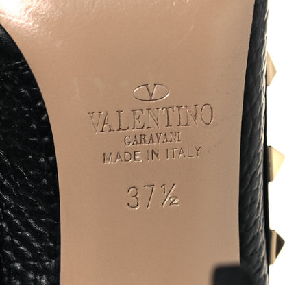 Valentino Garavani Pebbled Calfskin Rockstud Ankle Strap Pumps 37.5 Black 6 of 8