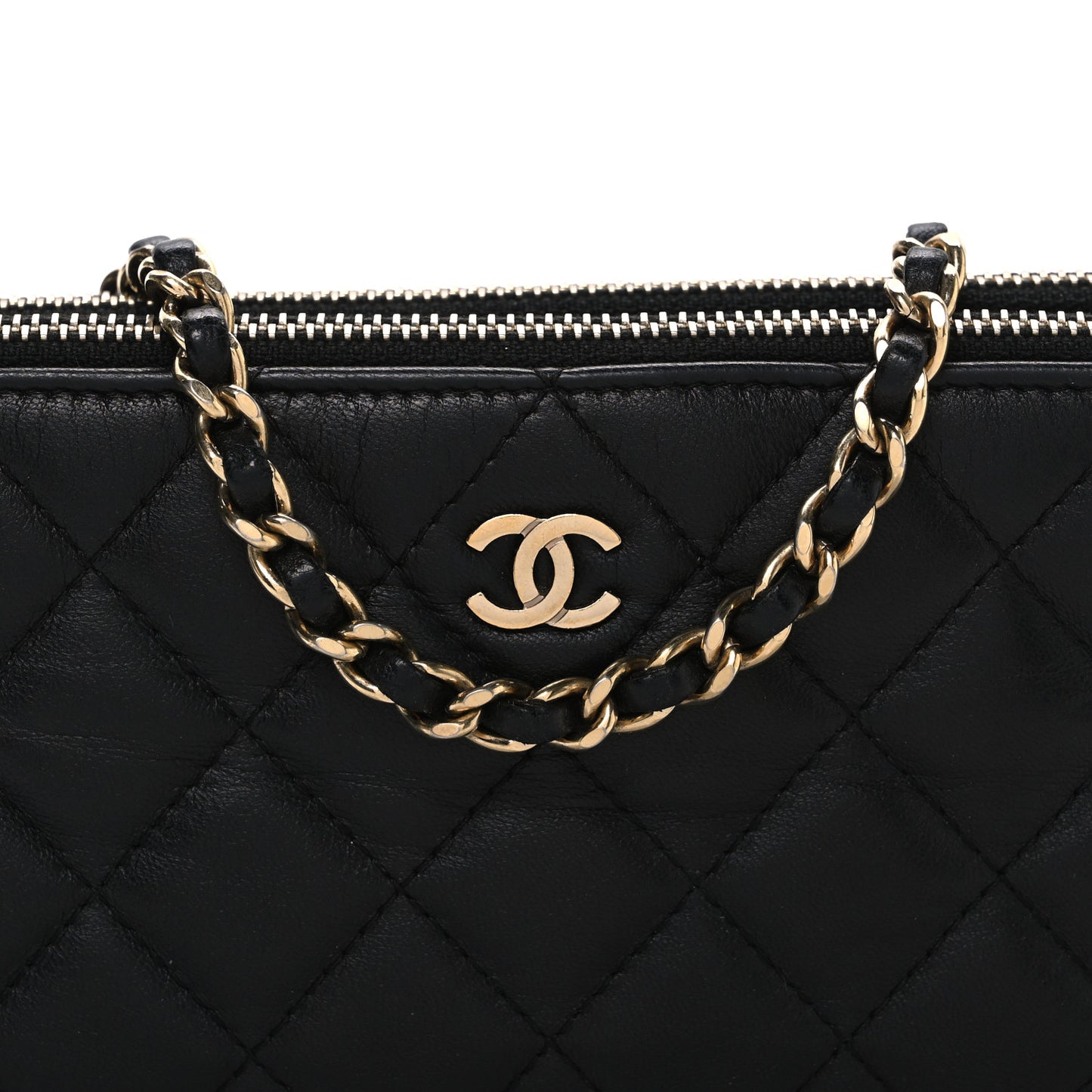 Lambskin Quilted Small Clutch With Chain  Black