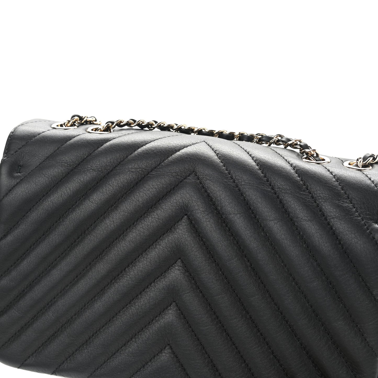Calfskin Chevron Quilted Medium Statement Flap Black