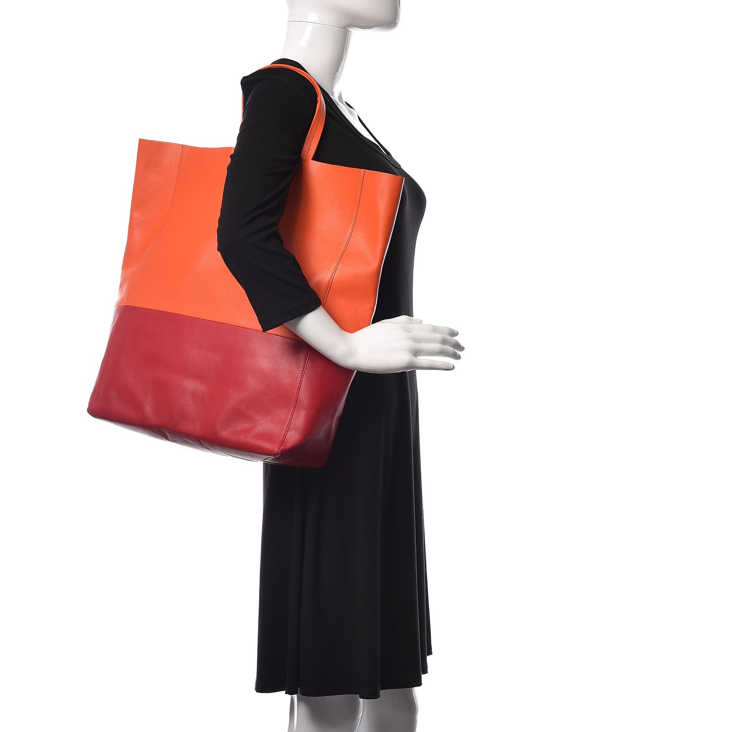 Celine Lambskin Vertical Bi-Cabas Orange Magenta 2 of 11