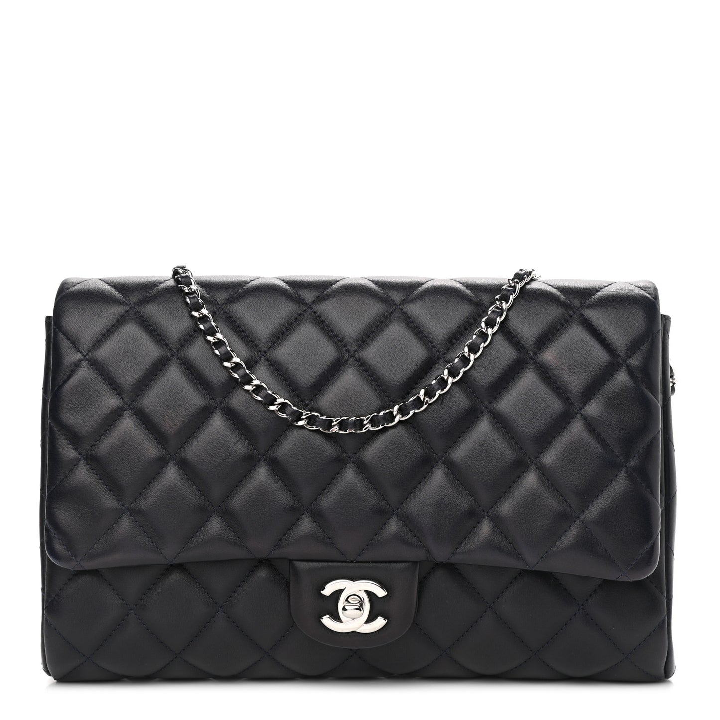 Lambskin Quilted Clutch With Chain Flap Black