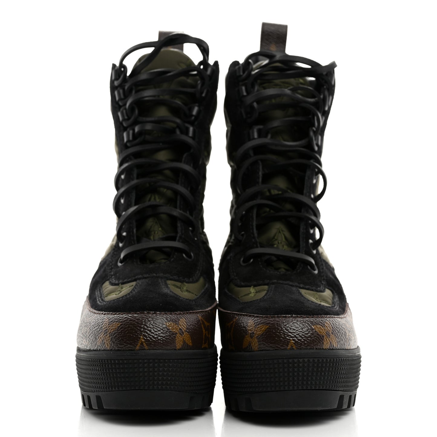 Nylon Embroidered Monogram Suede Laureate Platform Desert Boots 36 Kaki