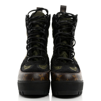 Louis Vuitton Nylon Embroidered Monogram Suede Laureate Platform Desert Boots 36 Kaki 2 of 9