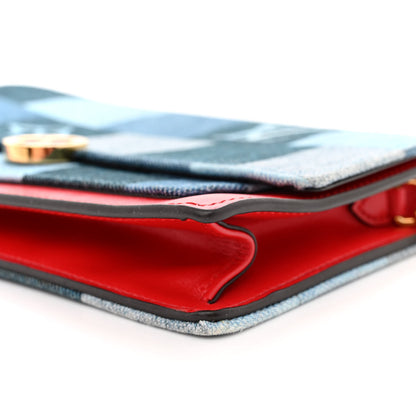 Louis Vuitton Denim Damier Monogram Patchwork Flore Chain Wallet Blue Rouge 9 of 10