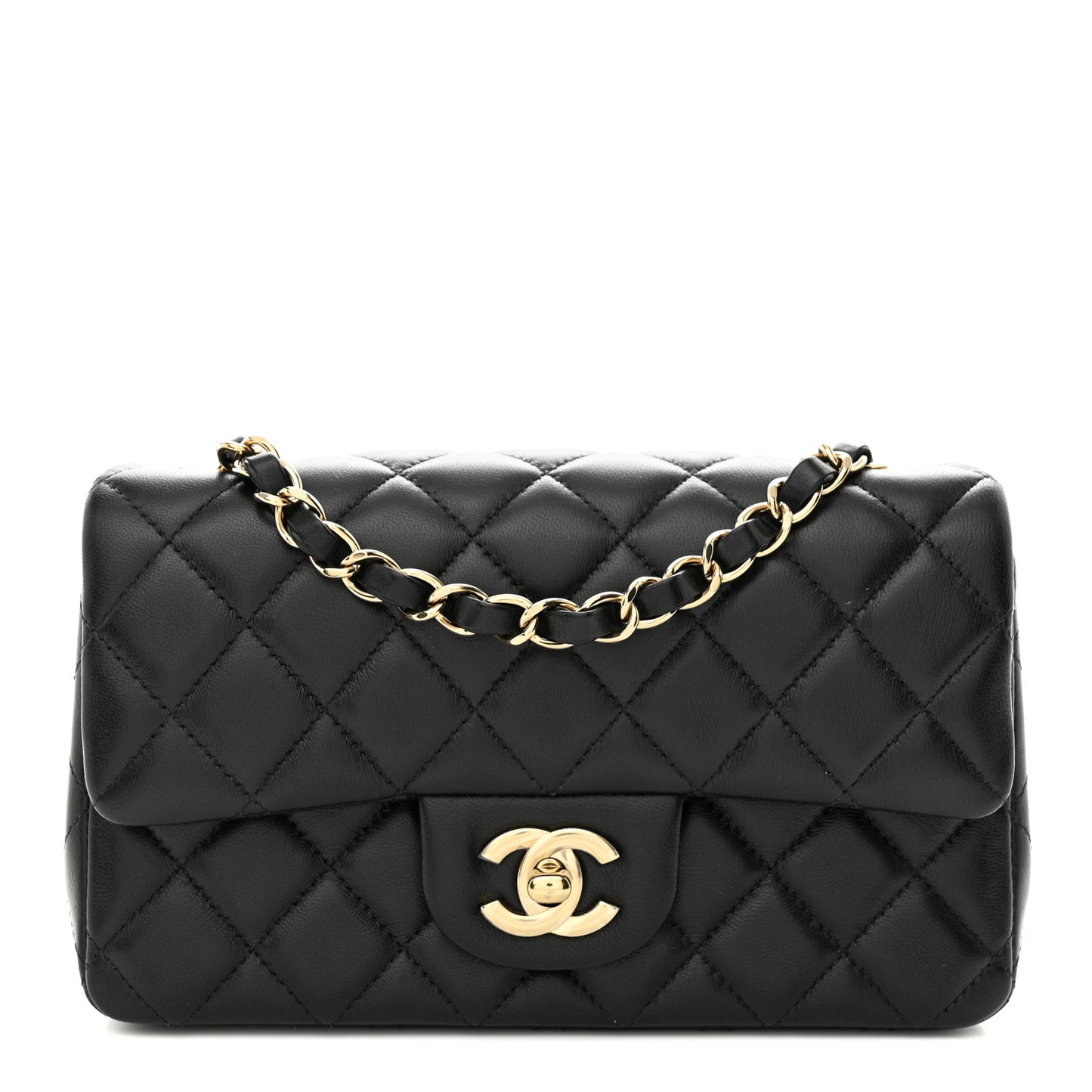 Lambskin Quilted Mini Rectangular Flap Black