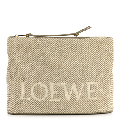 Loewe X PAULA'S IBIZA Canvas Floral Embroidered Oblong Pouch Ecru Multicolor Ecru 1 of 8