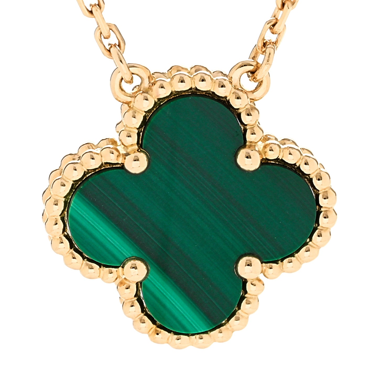 18K Yellow Gold Malachite Vintage Alhambra Pendant Necklace
