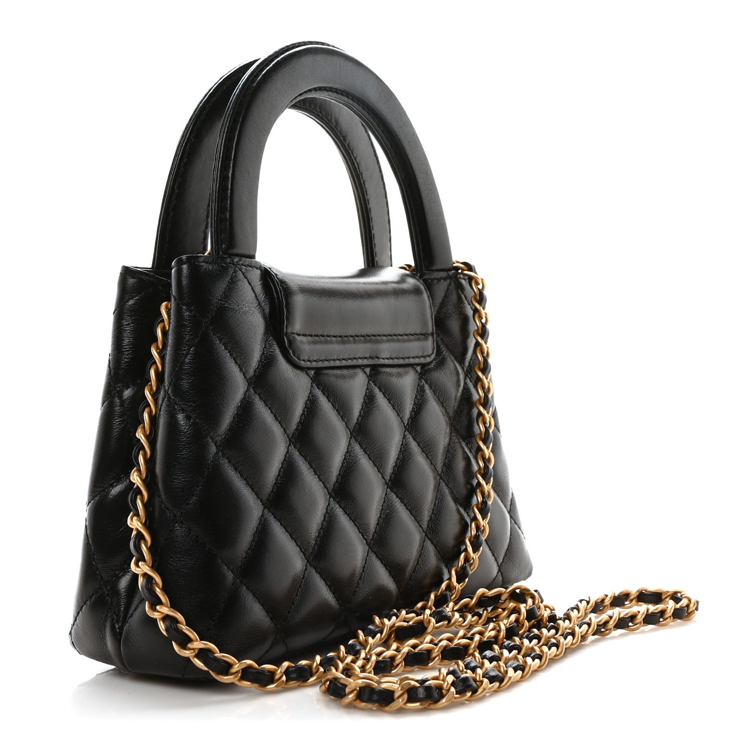 Chanel Shiny Aged Calfskin Quilted Nano Kelly Shopper Black 3 of 11