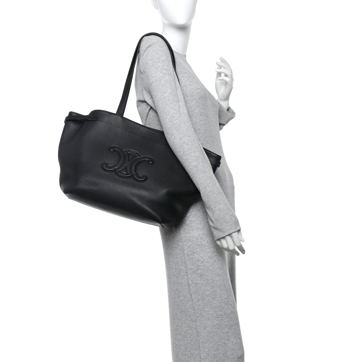 Celine Grained Calfskin Triomphe Medium Cabas Anais Black 2 of 10