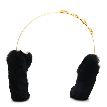 Chanel Rabbit Fur Coco Earmuffs Black Gold 3 of 5