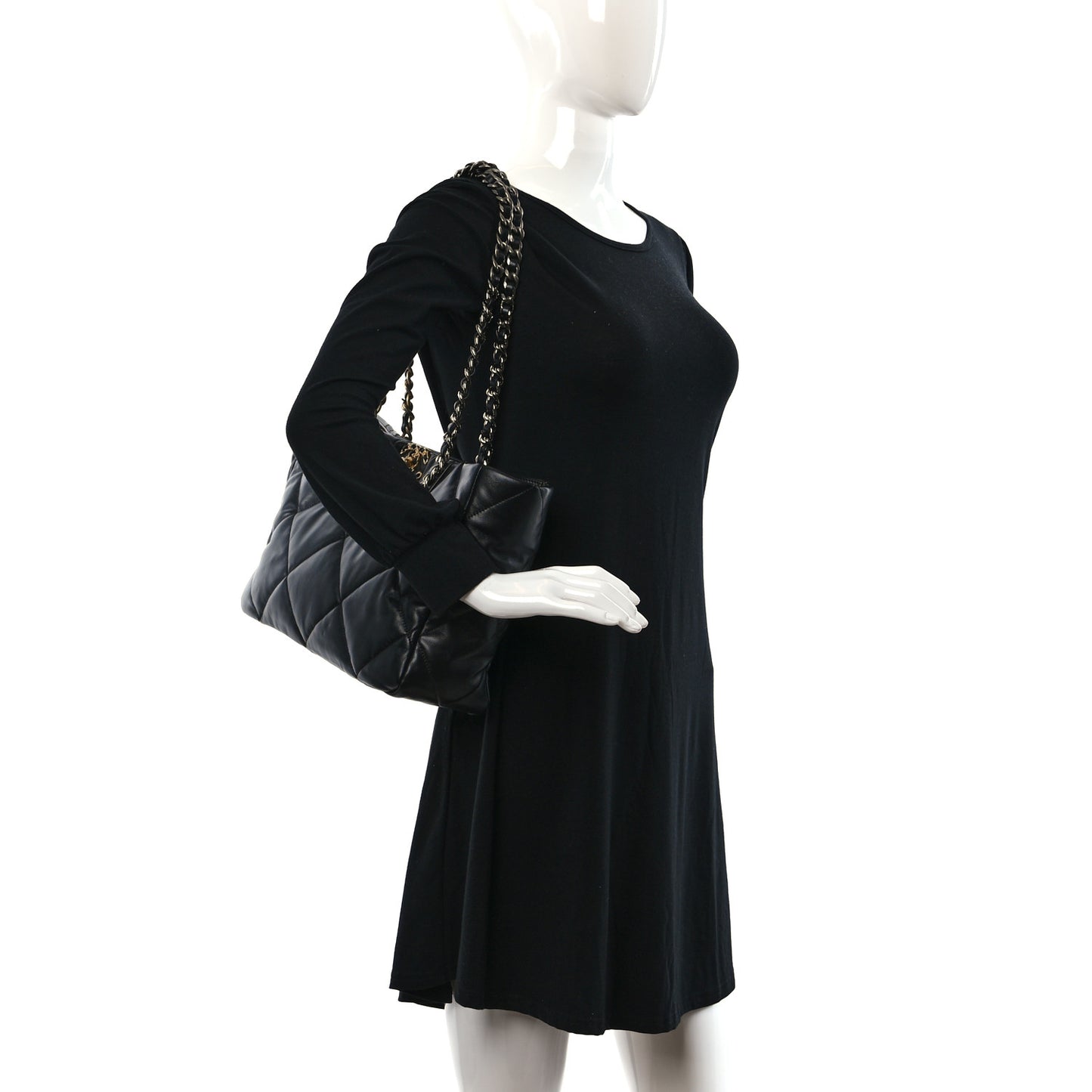 Lambskin Quilted Chanel 19 East West Shopping Bag Black