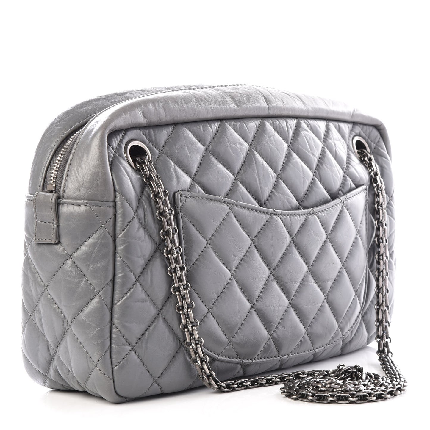 Aged Calfskin Quilted Large Reissue Camera Case Grey