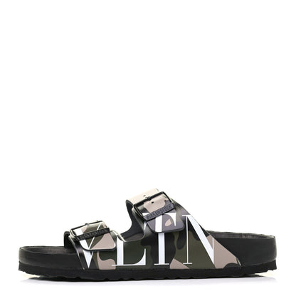 Valentino Garavani X BIRKENSTOCK Calfskin VLTN Arizona Slide Sandals 38 Army Green Poudre 1 of 7