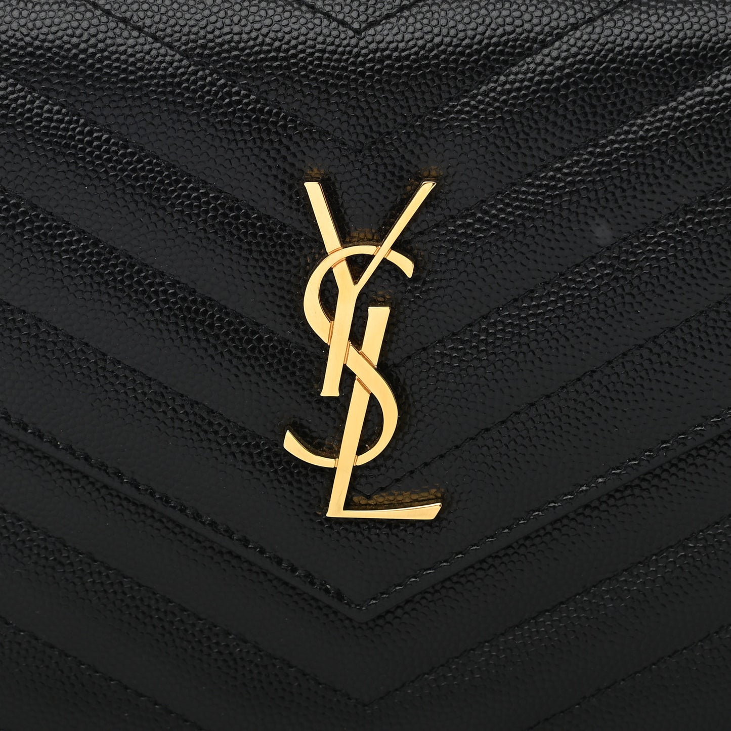 Grain De Poudre Matelasse Chevron Monogram Envelope Chain Wallet Black