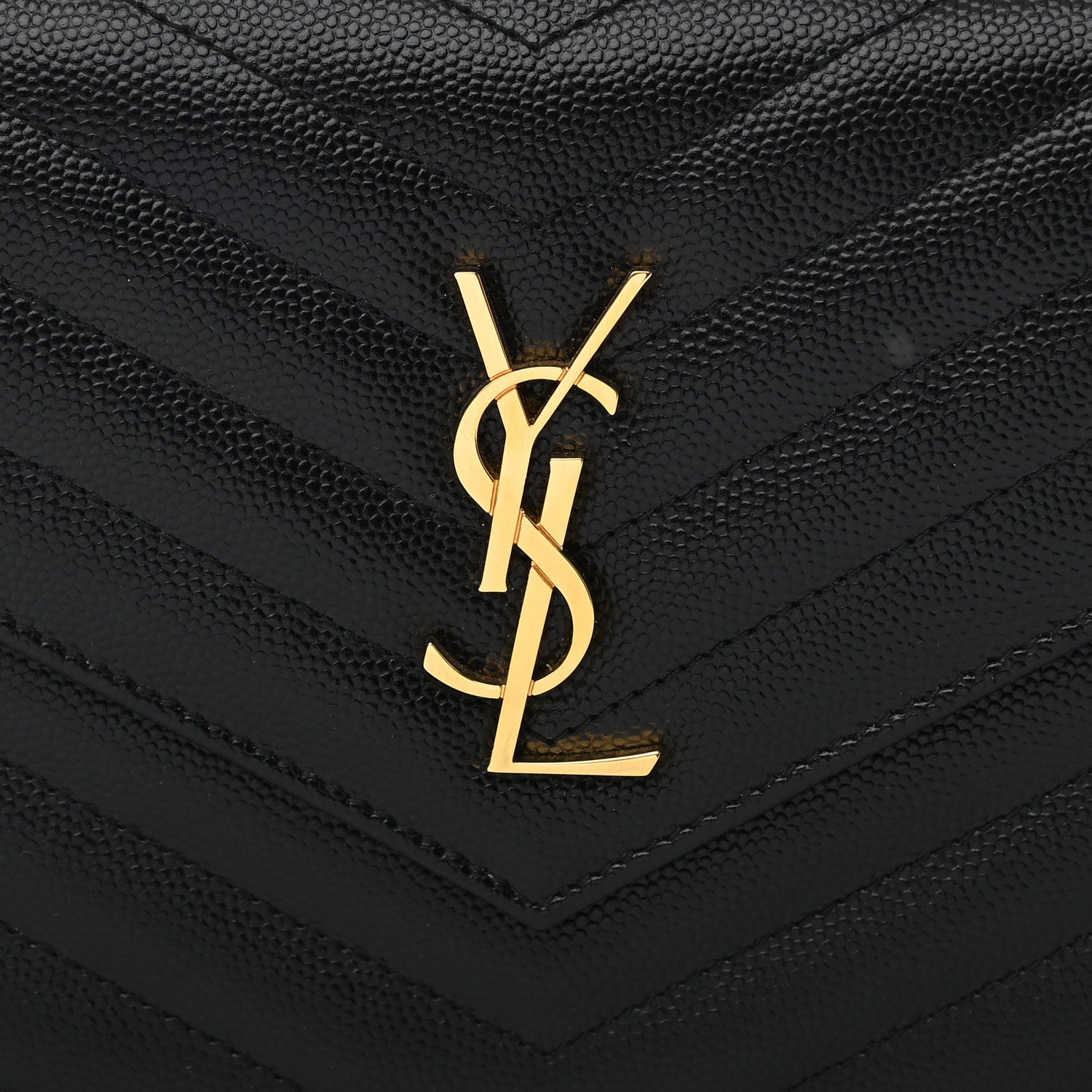 Saint Laurent Grain De Poudre Matelasse Chevron Monogram Envelope Chain Wallet Black 8 of 10